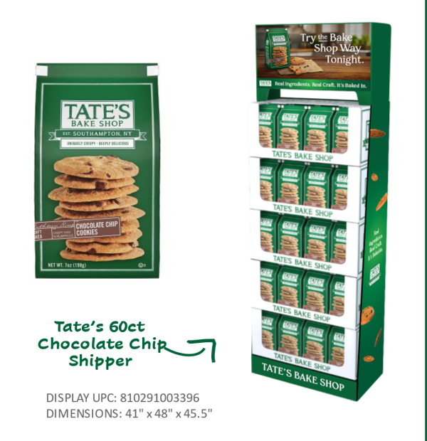 Tates Bake Shop Chocolate Chip Cookies 7oz 5/12ct Shipper Display