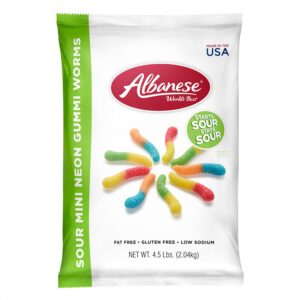 Albanese Mini Neon Sour Worms 4.5lb Bag Bulk