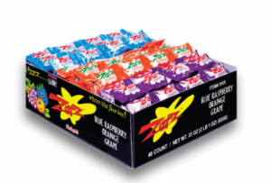 Zotz Fizz Power Candy 4pc Strings Assorted Flavors Blue Raspberry - Orange - Grape 48ct