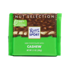 Ritter Sport Milk Chocolate w/ Cashews Bar 3.5oz 12ct