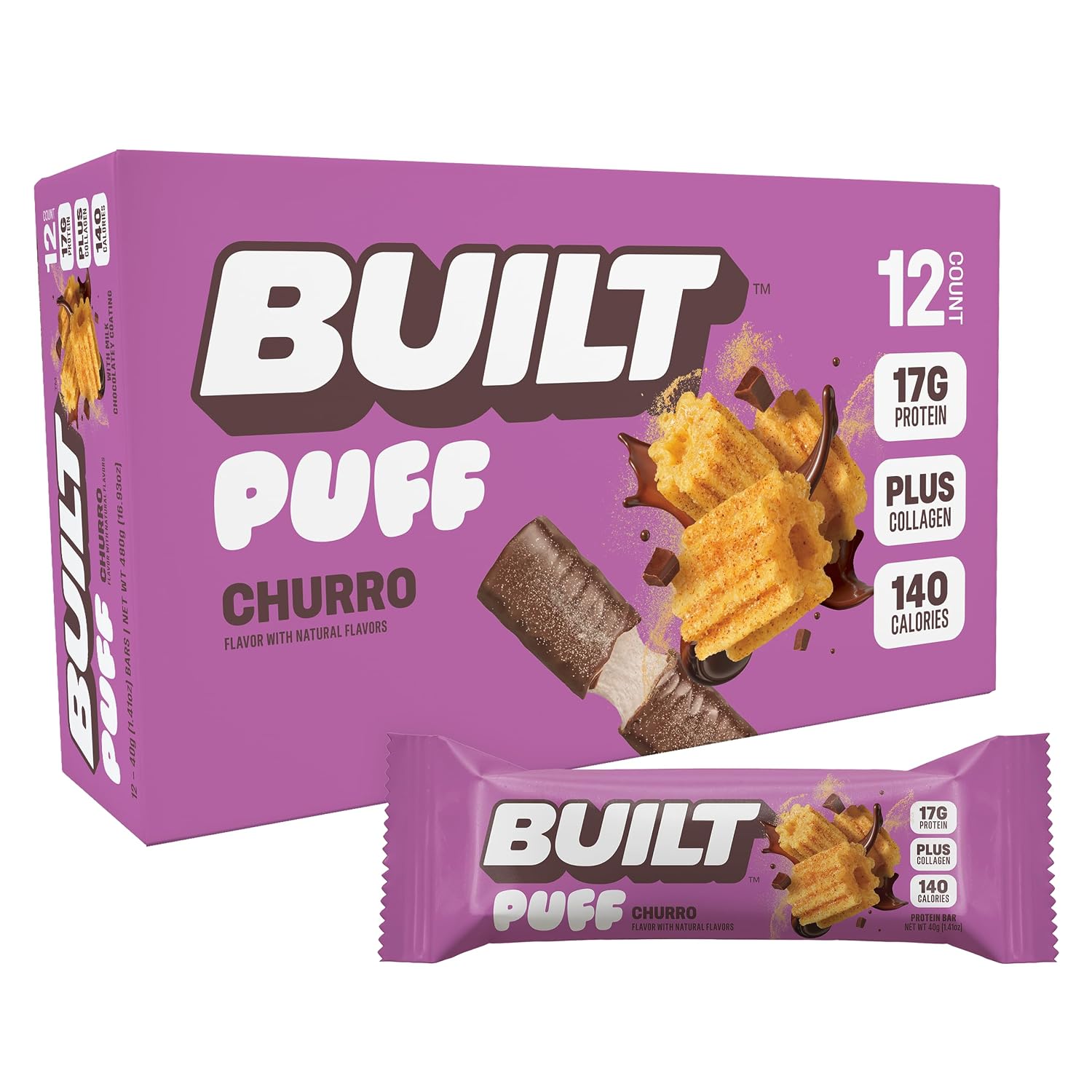 BUILT Puff Churro Protein Bar 1.41oz 12ct