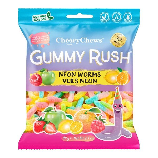 Gummy Rush Neon Worms Gummy Candy 3.1oz 12ct